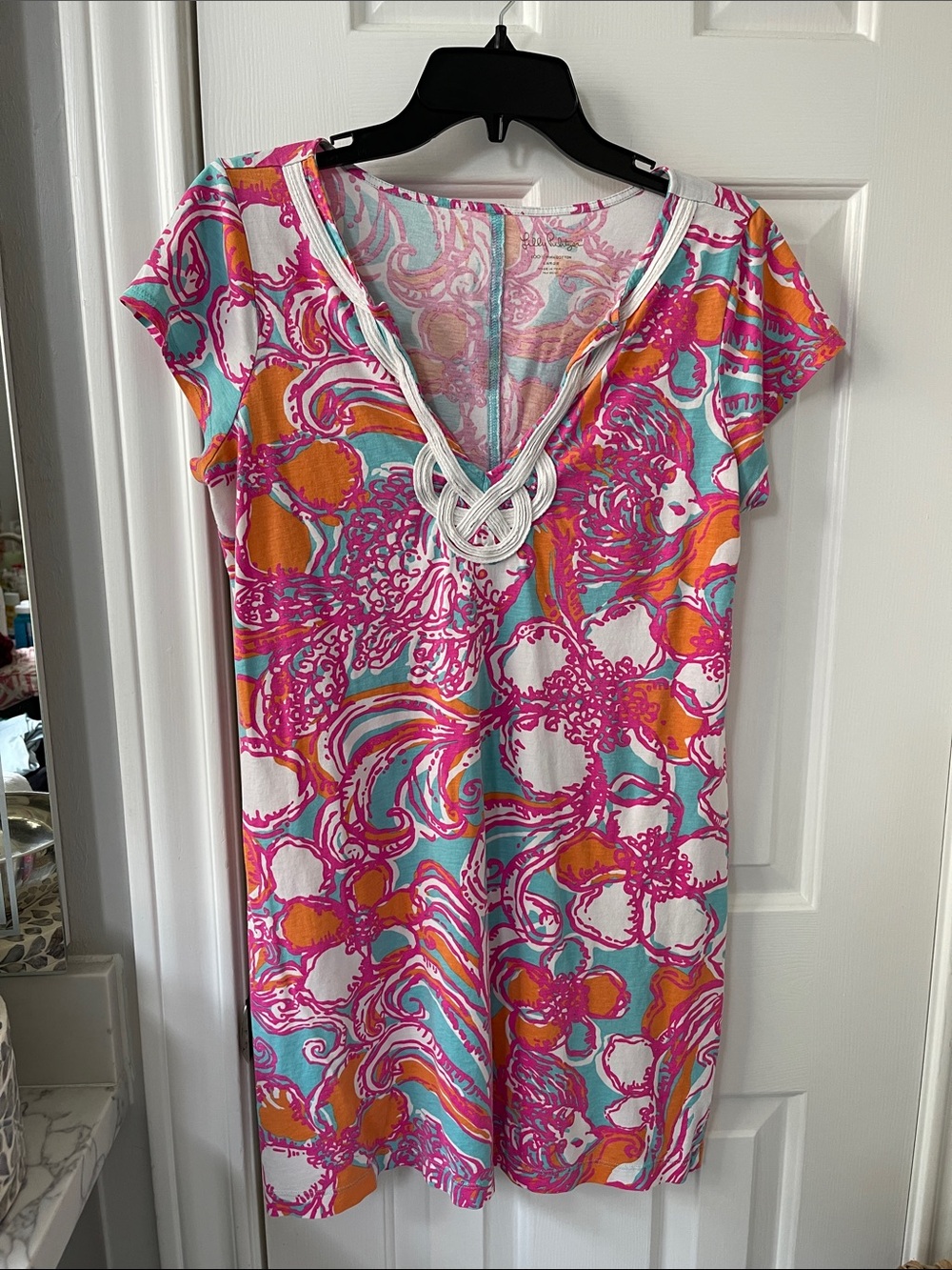 Lilly Pulitzer Pink, Teal & Orange Printed V-Neck Mini Dress